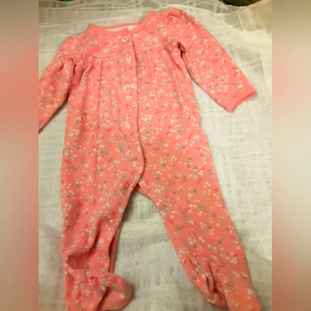 Carter's 9M Girl's Sleeper 100% Cotton Footed Sleep & Play Sleeper Pink W/Flower